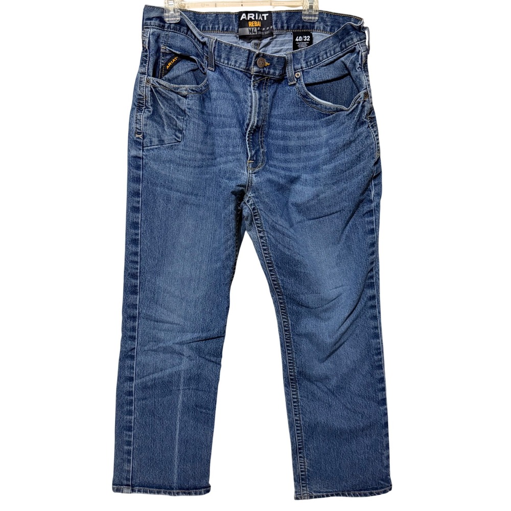 Ariat Rebar M4 Mens Blue Medium Wash Low Rise Boot Cut Work Jeans 40x32 Cowboy